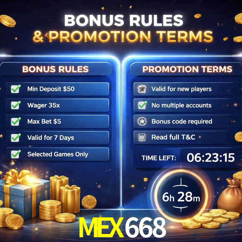 Reglas de promoción MEX668 y condiciones de bonos explicadas visualmente
